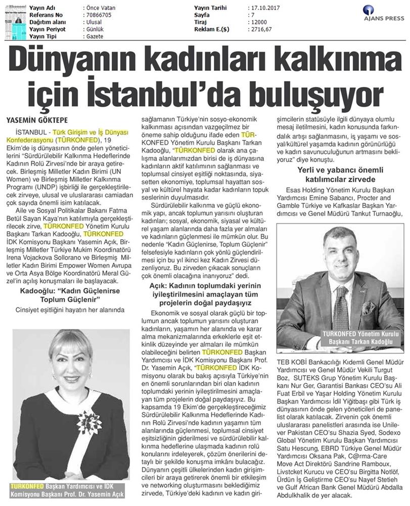TÜRKONFED Surdurulebilir Kalkinma Hedeflerinde Kadinin Rolu Zirvesi On Medya Yansimalari 16 17 Ekim 2017 - 6