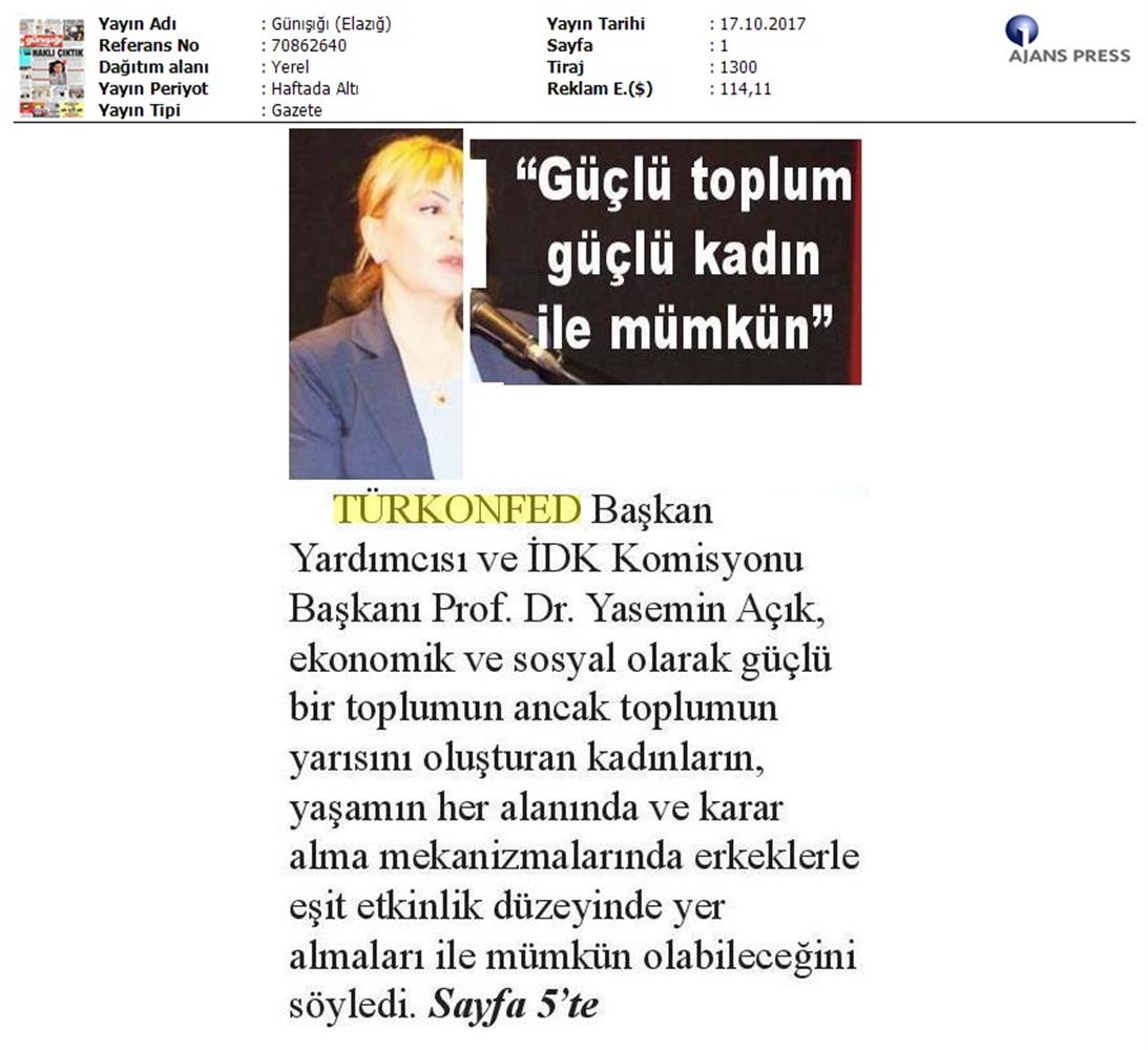 TÜRKONFED Surdurulebilir Kalkinma Hedeflerinde Kadinin Rolu Zirvesi On Medya Yansimalari 16 17 Ekim 2017 - 13