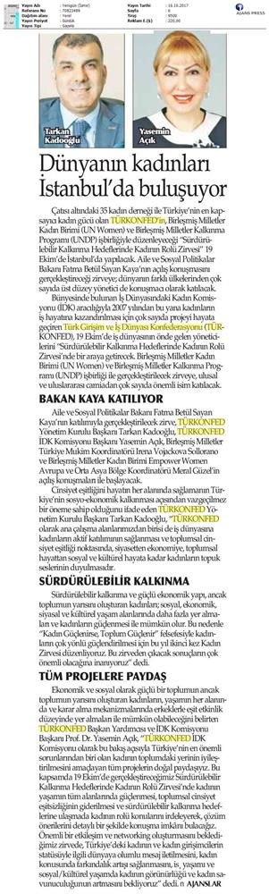 TÜRKONFED Surdurulebilir Kalkinma Hedeflerinde Kadinin Rolu Zirvesi On Medya Yansimalari 16 17 Ekim 2017 - 20