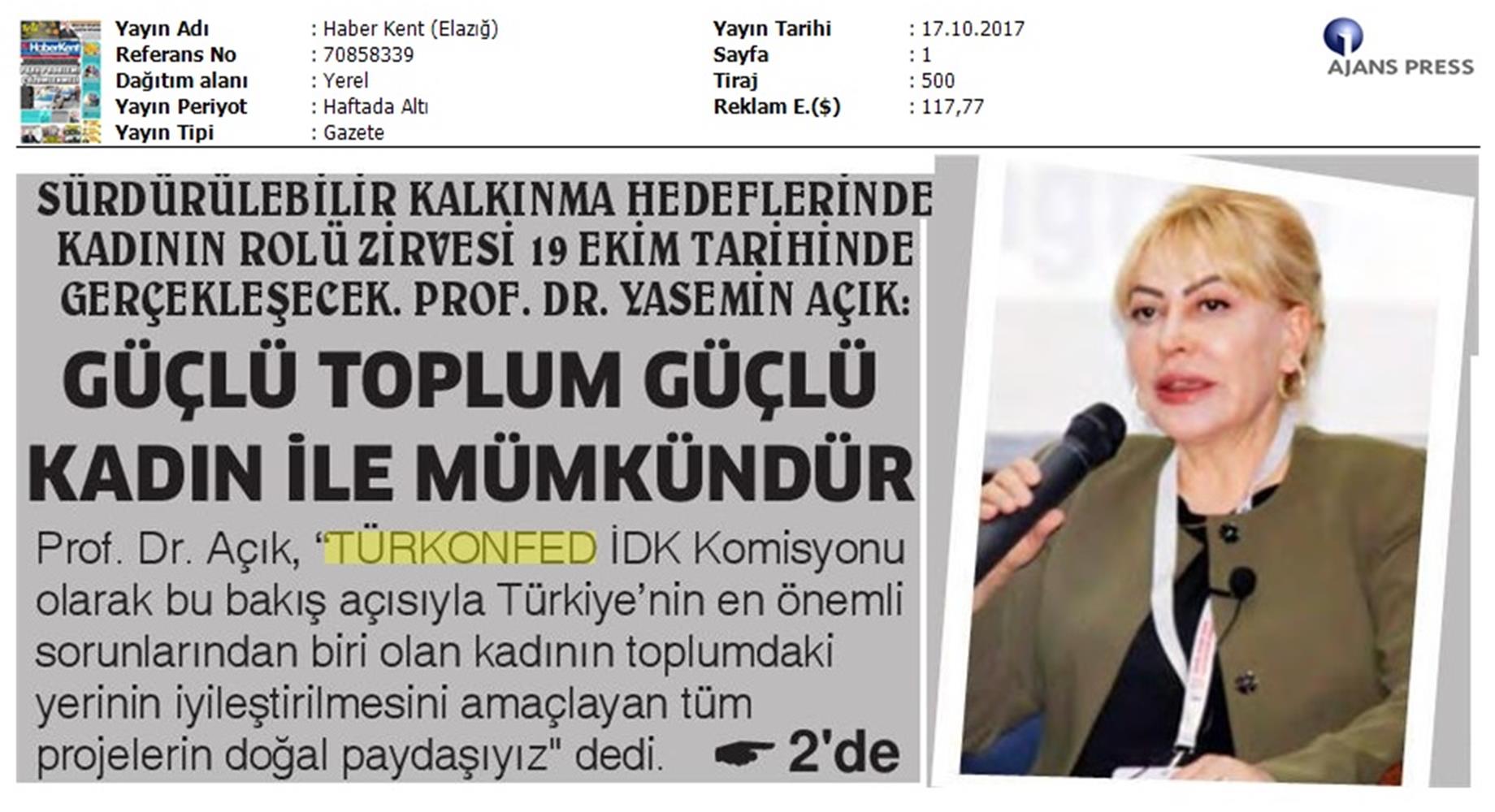 TÜRKONFED Surdurulebilir Kalkinma Hedeflerinde Kadinin Rolu Zirvesi On Medya Yansimalari 16 17 Ekim 2017 - 23