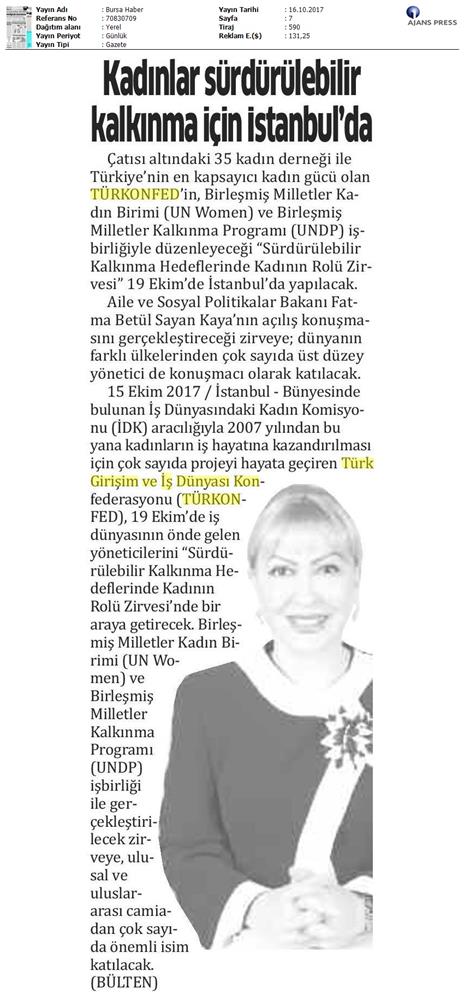 TÜRKONFED Surdurulebilir Kalkinma Hedeflerinde Kadinin Rolu Zirvesi On Medya Yansimalari 16 17 Ekim 2017 - 25