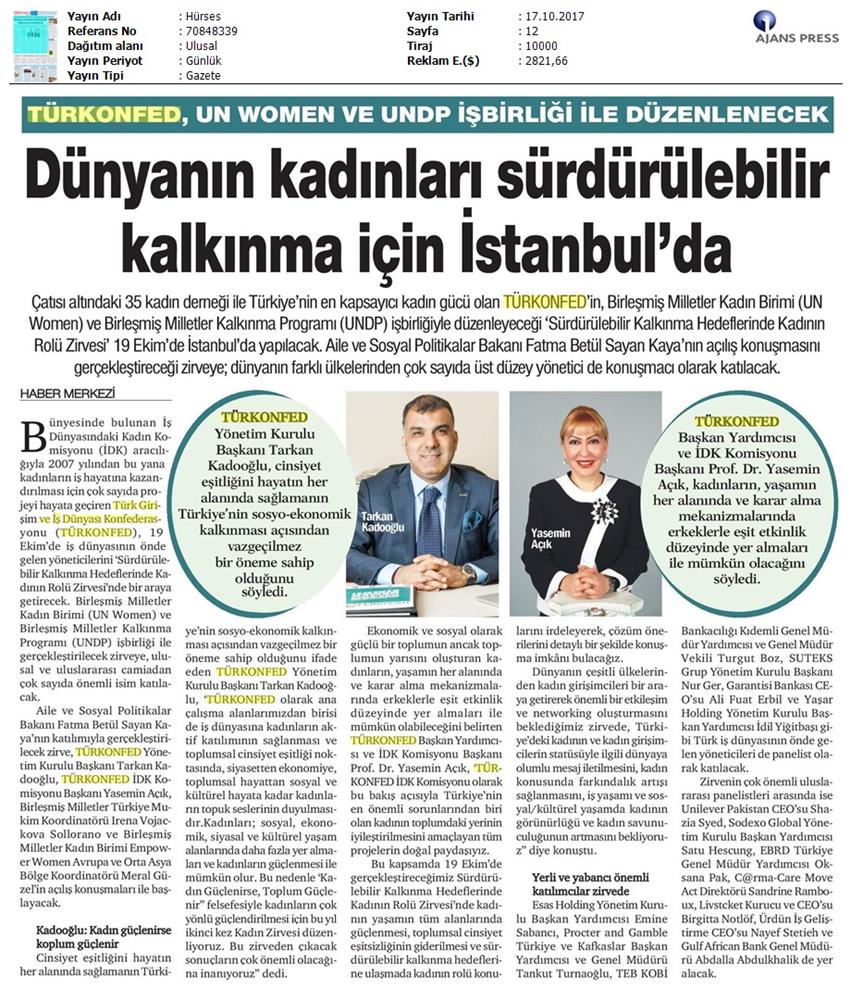 TÜRKONFED Surdurulebilir Kalkinma Hedeflerinde Kadinin Rolu Zirvesi On Medya Yansimalari 16 17 Ekim 2017 - 27
