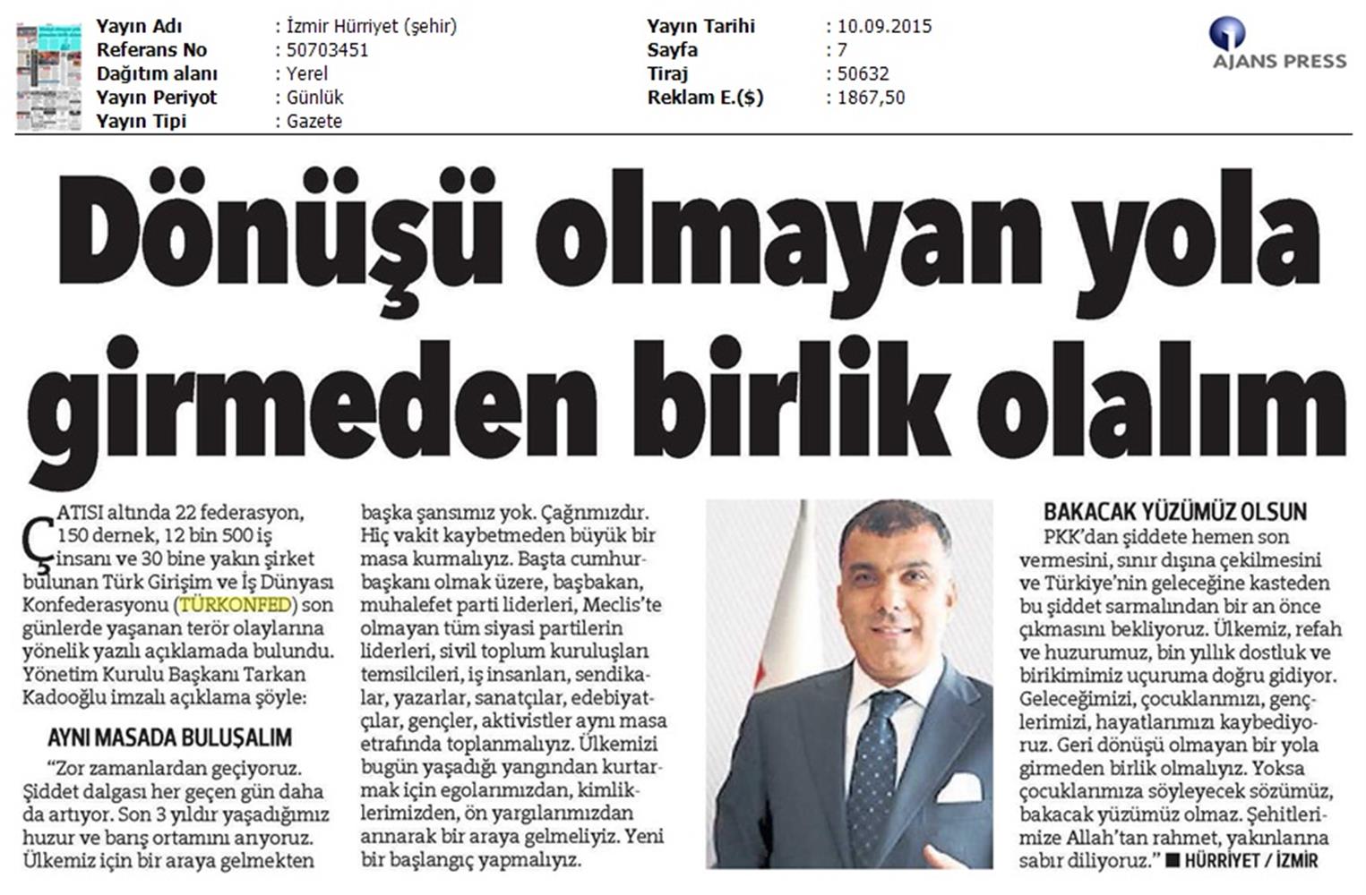 TÜRKONFED Teror Olaylarina Iliskin Aciklamalari Basin Yansimalari - 27