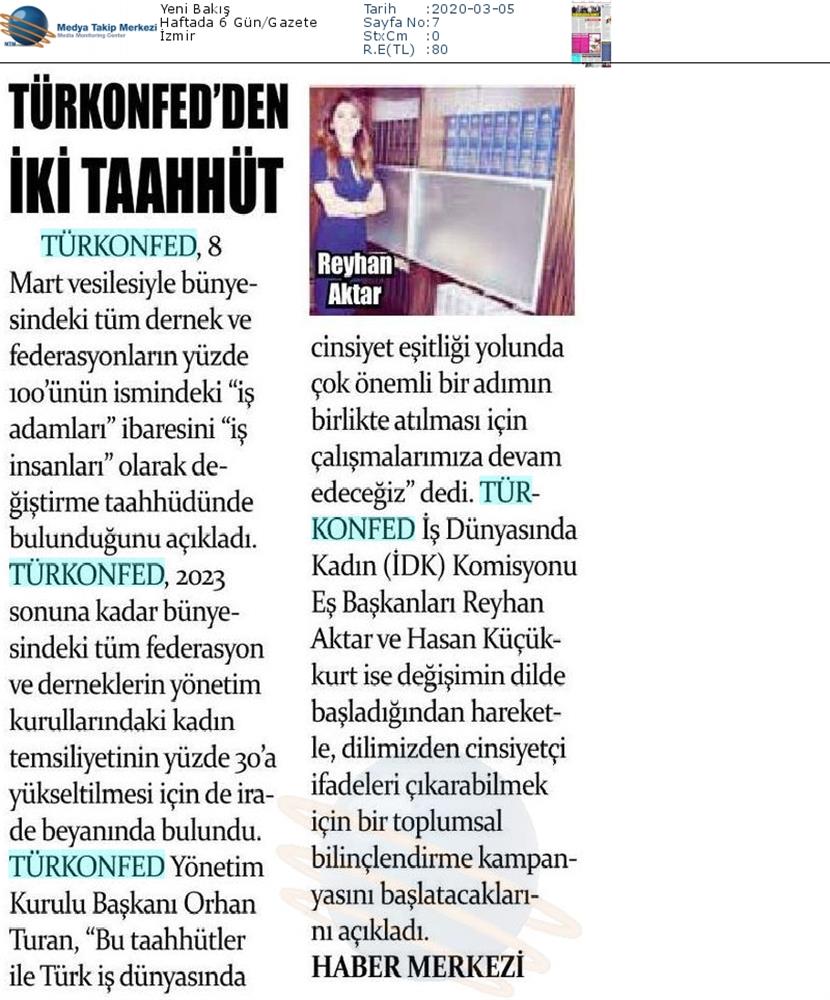 TÜRKONFED Toplumsal Cinsiyet Esitligi Taahhudu Medya Yansimalari 4 Mart 2020 - 3