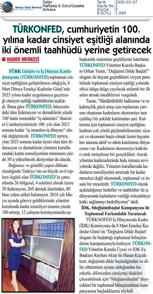 TÜRKONFED Toplumsal Cinsiyet Esitligi Taahhudu Medya Yansimalari 4 Mart 2020 - 5