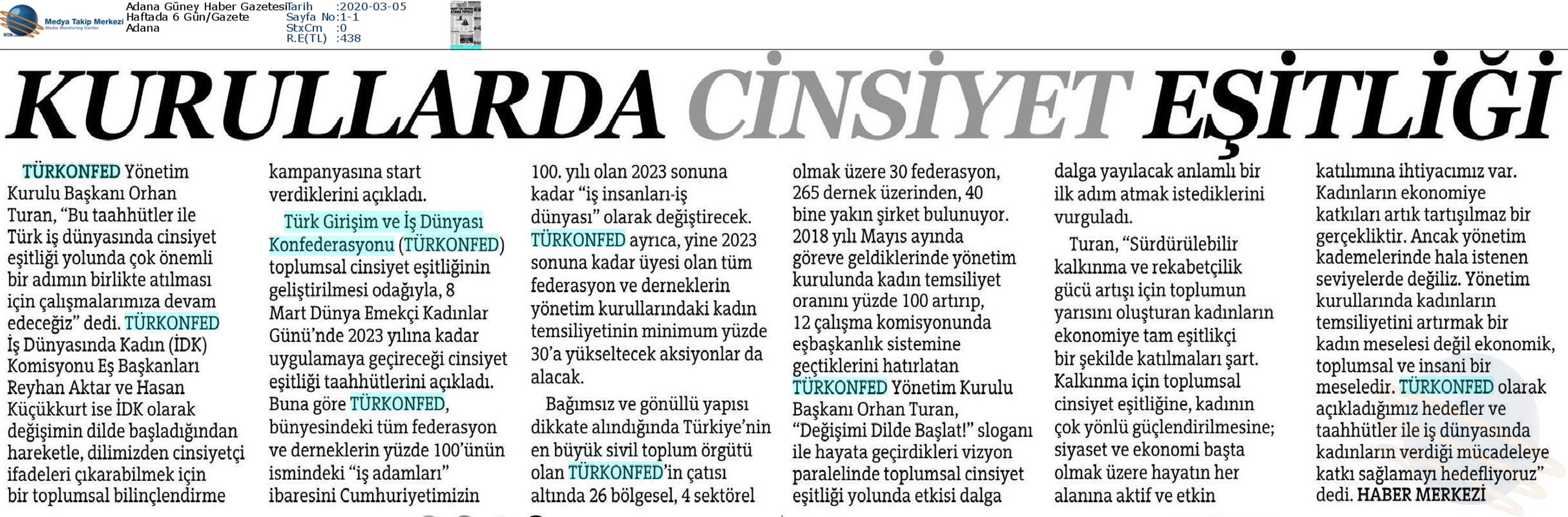 TÜRKONFED Toplumsal Cinsiyet Esitligi Taahhudu Medya Yansimalari 4 Mart 2020 - 7