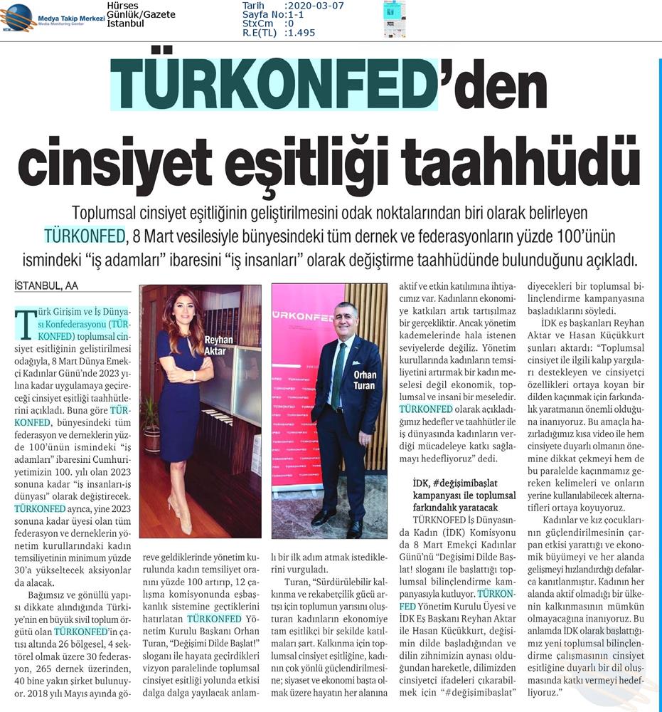 TÜRKONFED Toplumsal Cinsiyet Esitligi Taahhudu Medya Yansimalari 4 Mart 2020 - 8