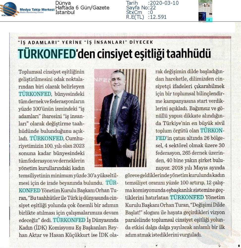 TÜRKONFED Toplumsal Cinsiyet Esitligi Taahhudu Medya Yansimalari 4 Mart 2020 - 9
