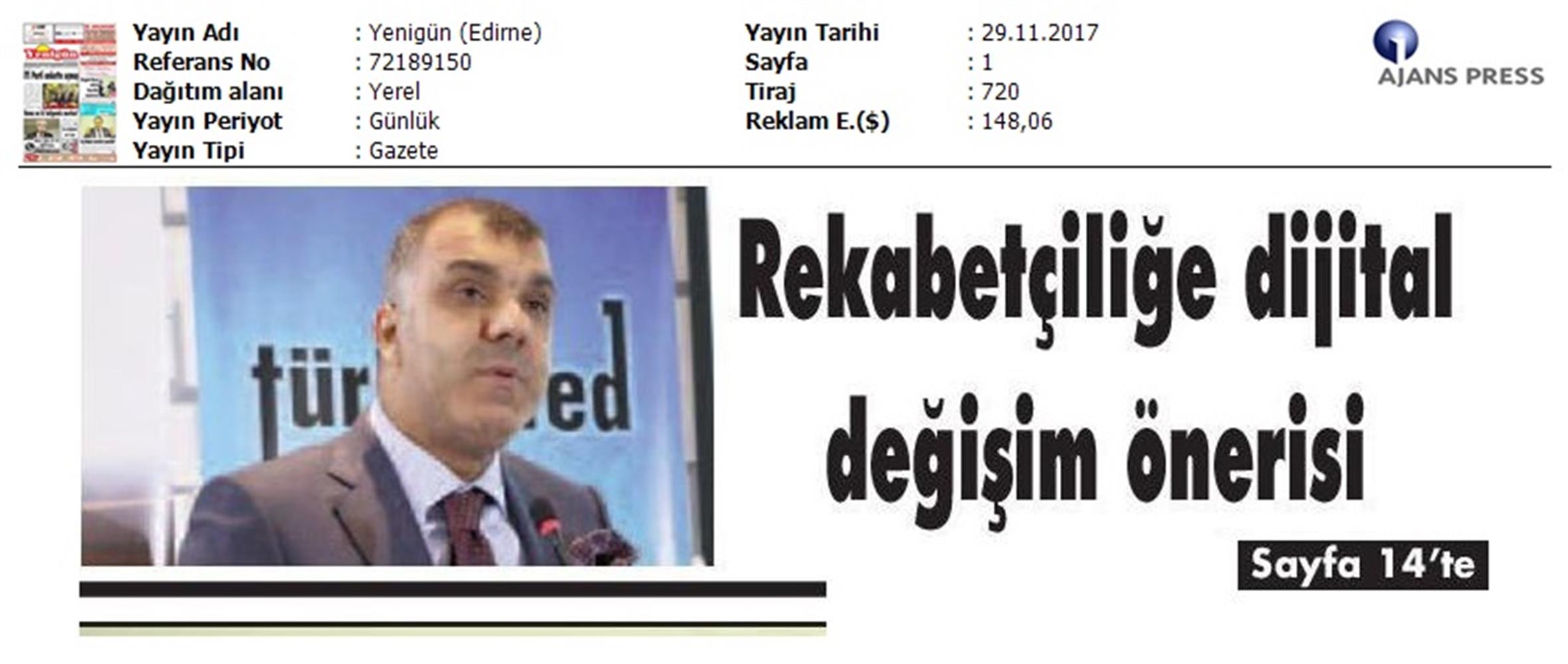 TÜRKONFED Trakyasifed Edirne Rekabet Endeksi Toplantısı Medya Yansimalari 28 Kasim 2017 - 20