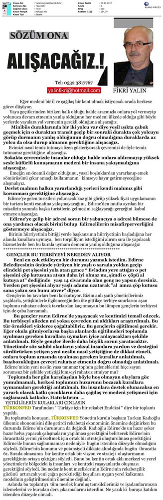 TÜRKONFED Trakyasifed Edirne Rekabet Endeksi Toplantısı Medya Yansimalari 28 Kasim 2017 - 22