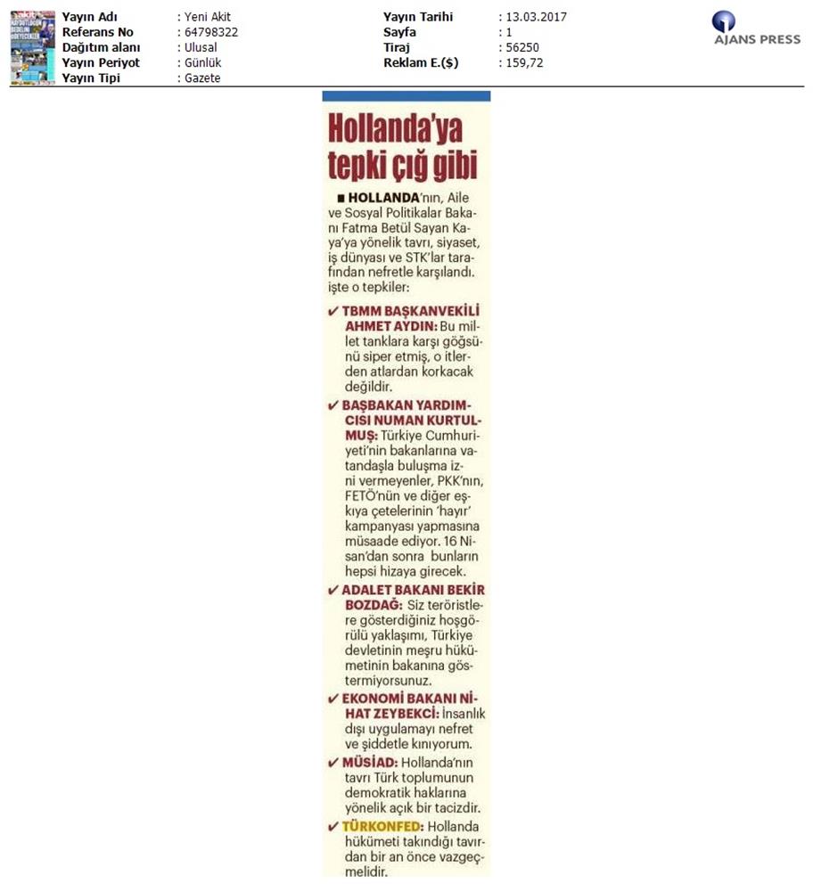 TÜRKONFED Türkiye Hollanda Diplomatik Kriz Basin Aciklamasi Medya Yansimalari 13 Mart 2017 - 5