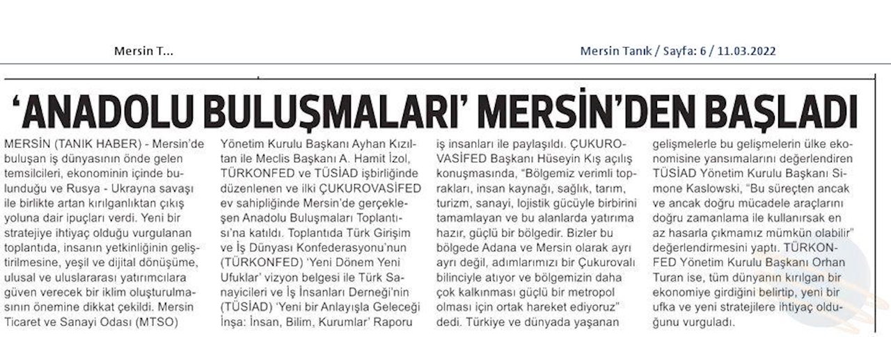 TÜRKONFED TÜSİAD Anadolu Buluşmalari 9 Mart 2022 Mersin - 12