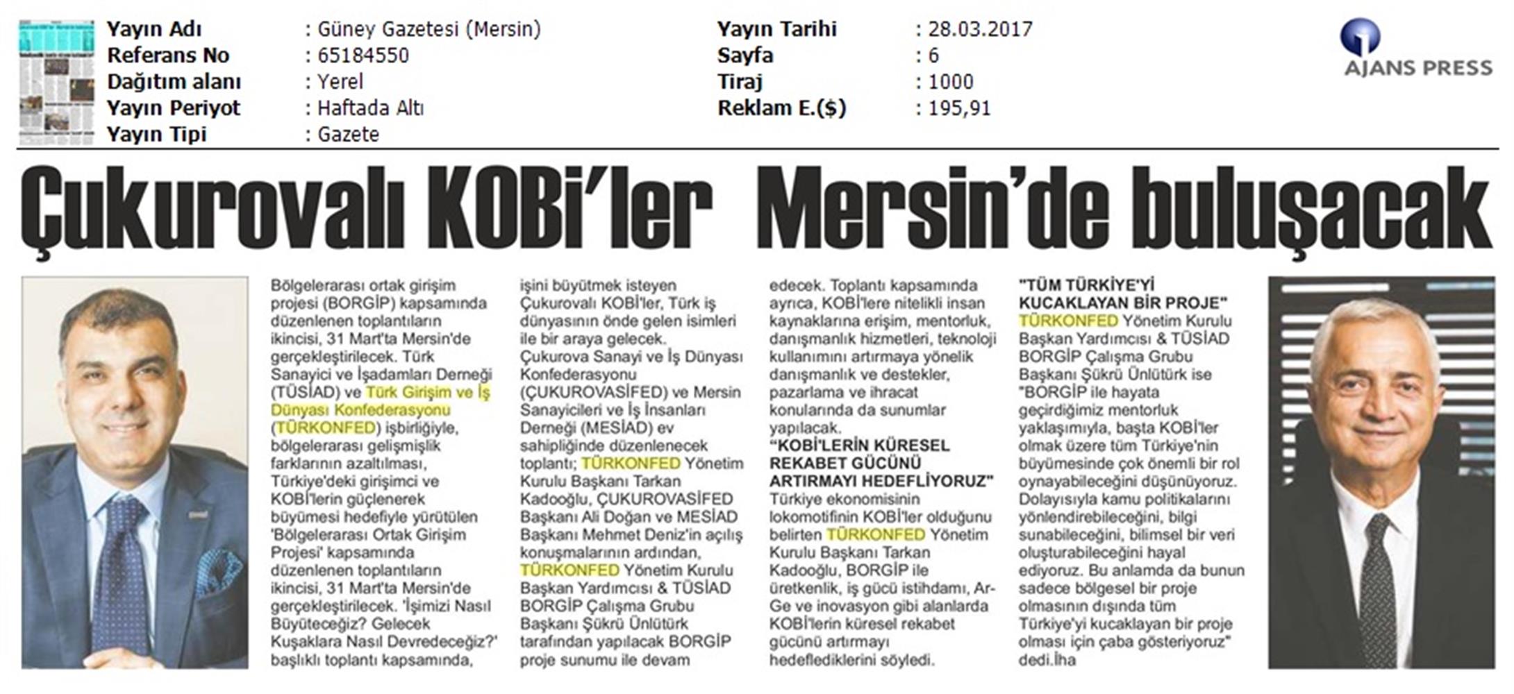 TÜRKONFED TÜSİAD Borgip Mersin Toplantısı Basin Yansimalari 1 28 Mart 3 Nisan 2017 - 18