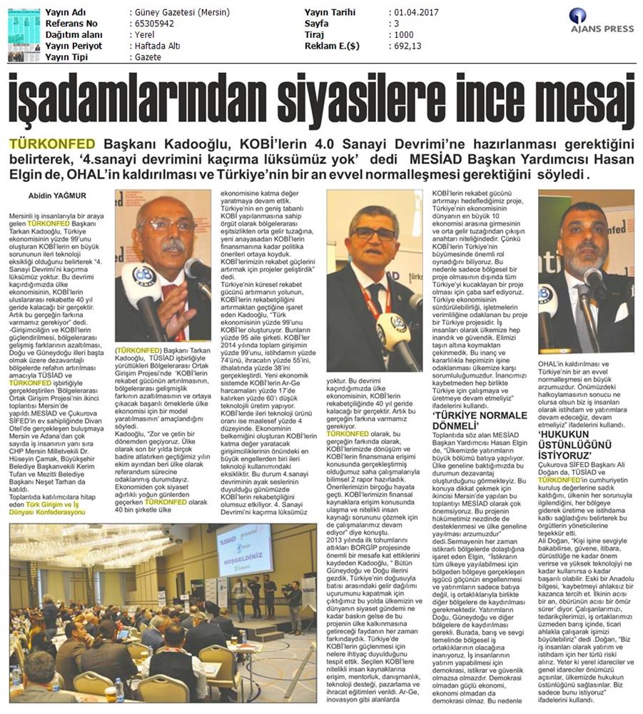 TÜRKONFED TÜSİAD Borgip Mersin Toplantısı Basin Yansimalari 1 28 Mart 3 Nisan 2017 - 27