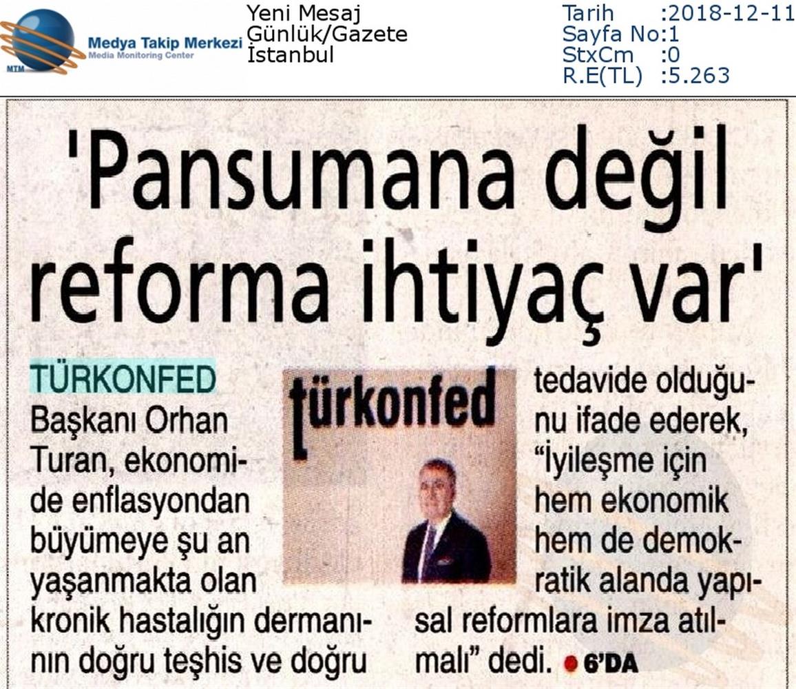 TÜRKONFED Ucuncu Ceyrek Buyume Basin Aciklamasi Medya Yansimalari 11 Aralik 2018 - 10