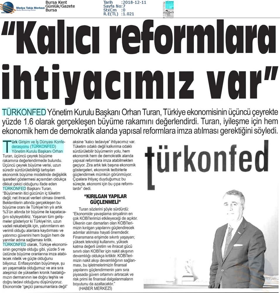 TÜRKONFED Ucuncu Ceyrek Buyume Basin Aciklamasi Medya Yansimalari 11 Aralik 2018 - 11