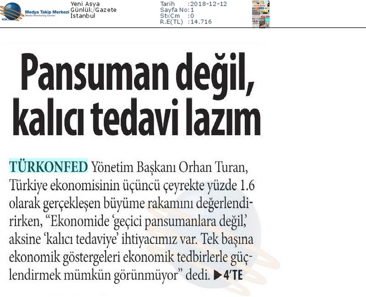 TÜRKONFED Ucuncu Ceyrek Buyume Basin Aciklamasi Medya Yansimalari 11 Aralik 2018 - 14