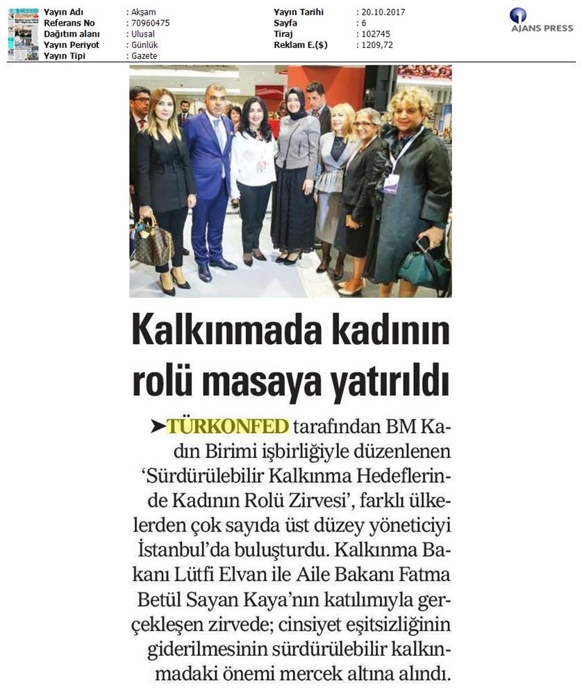 TÜRKONFED Undp Un Women Skh Kadinin Rolu Zirvesi Medya Yansimalari 19 Ekim 2017 - 5
