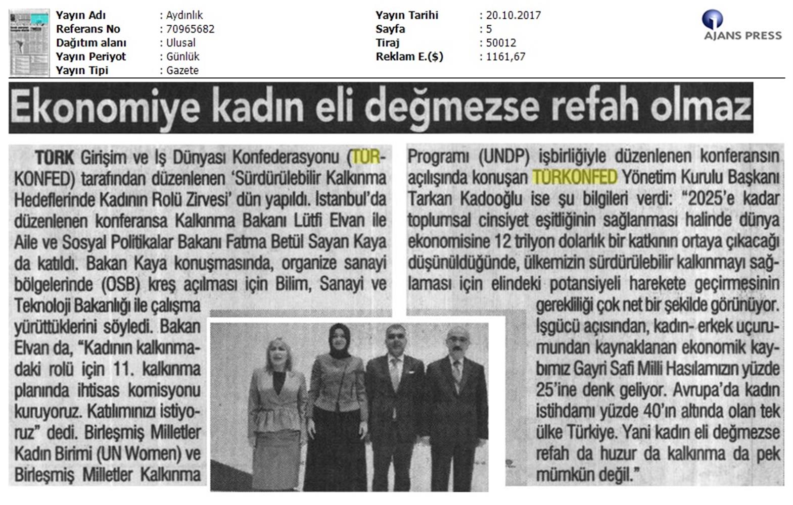 TÜRKONFED Undp Un Women Skh Kadinin Rolu Zirvesi Medya Yansimalari 19 Ekim 2017 - 11