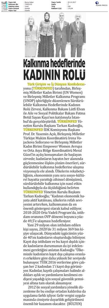 TÜRKONFED Undp Un Women Skh Kadinin Rolu Zirvesi Medya Yansimalari 19 Ekim 2017 - 14