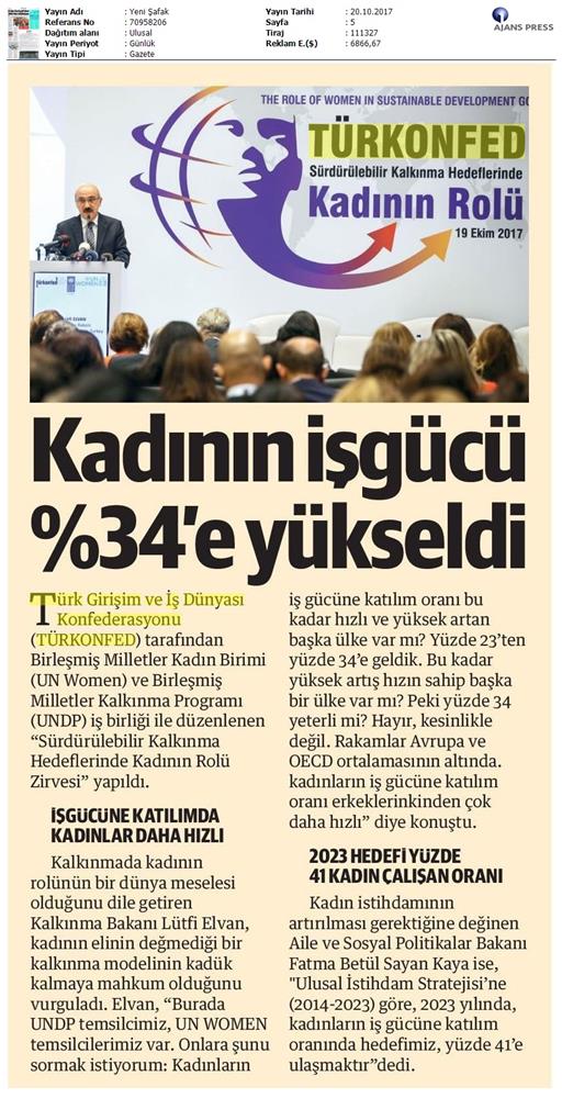 TÜRKONFED Undp Un Women Skh Kadinin Rolu Zirvesi Medya Yansimalari 19 Ekim 2017 - 16