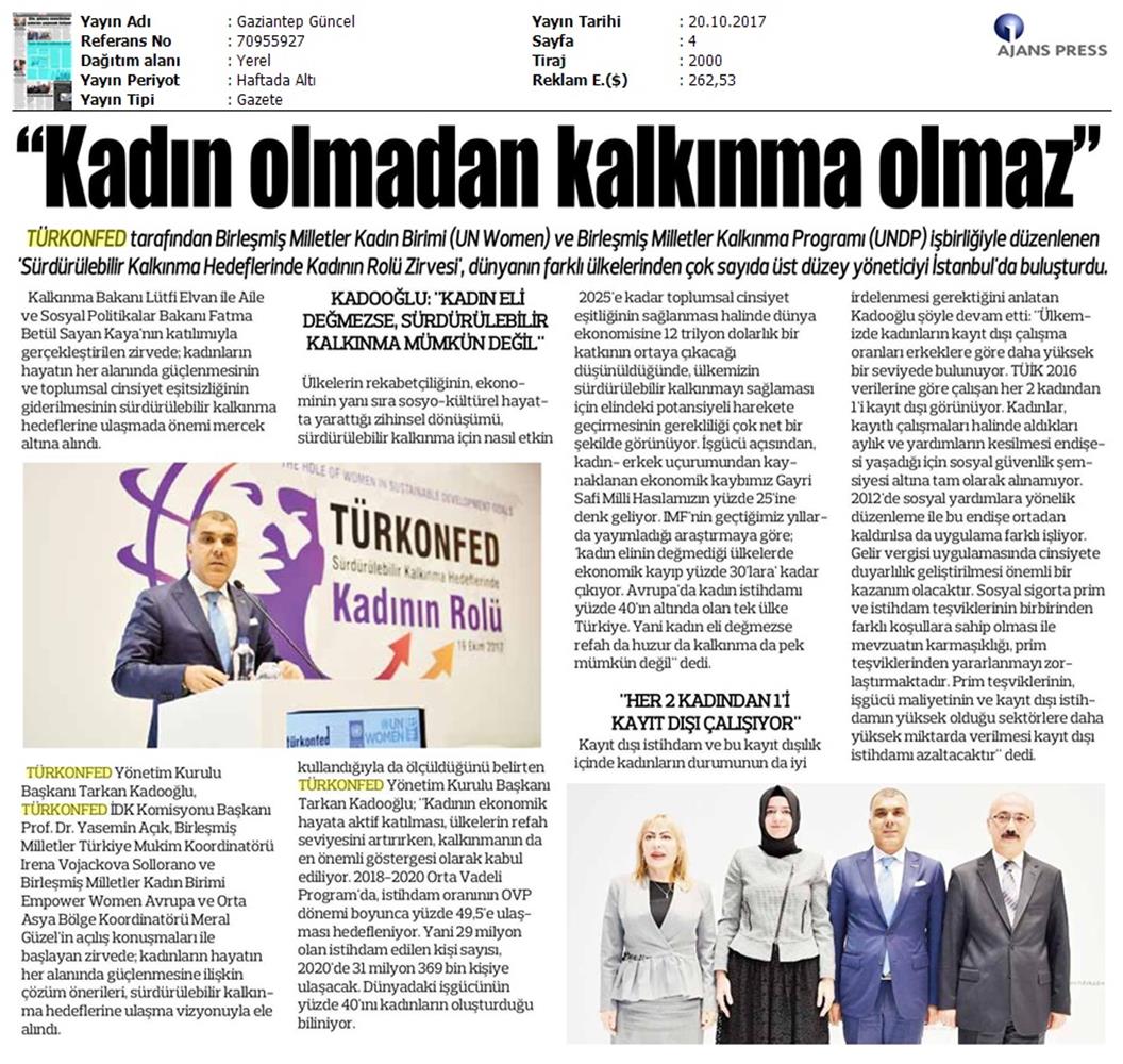 TÜRKONFED Undp Un Women Skh Kadinin Rolu Zirvesi Medya Yansimalari 19 Ekim 2017 - 20