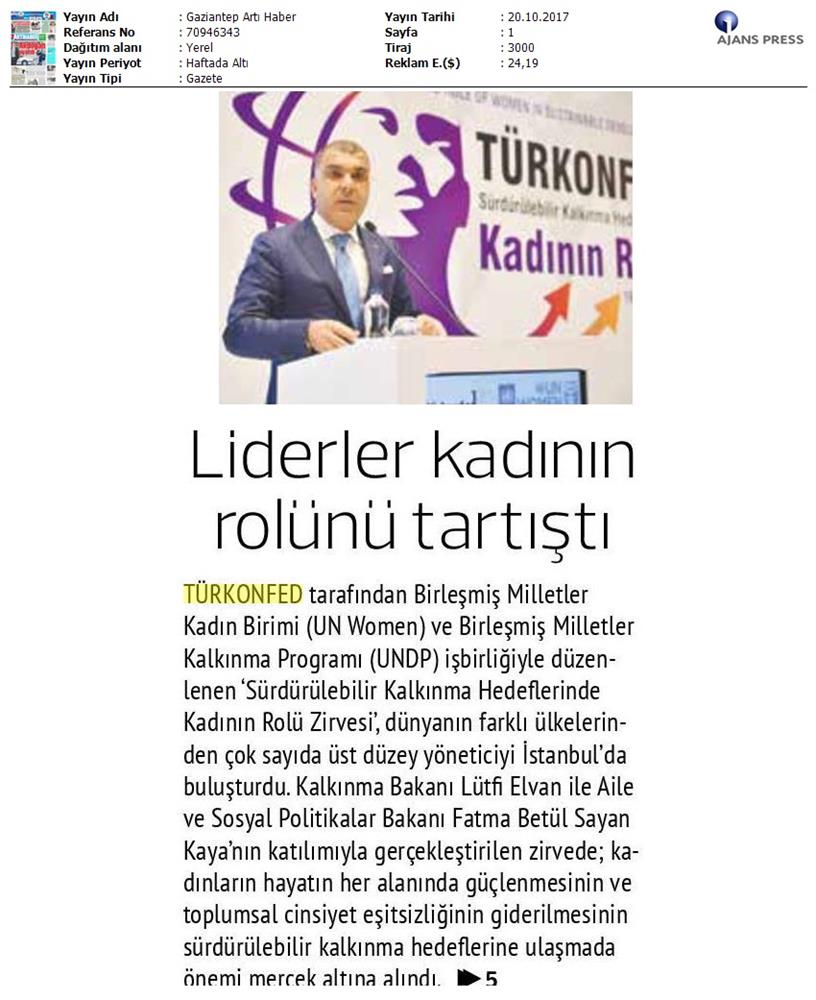 TÜRKONFED Undp Un Women Skh Kadinin Rolu Zirvesi Medya Yansimalari 19 Ekim 2017 - 26