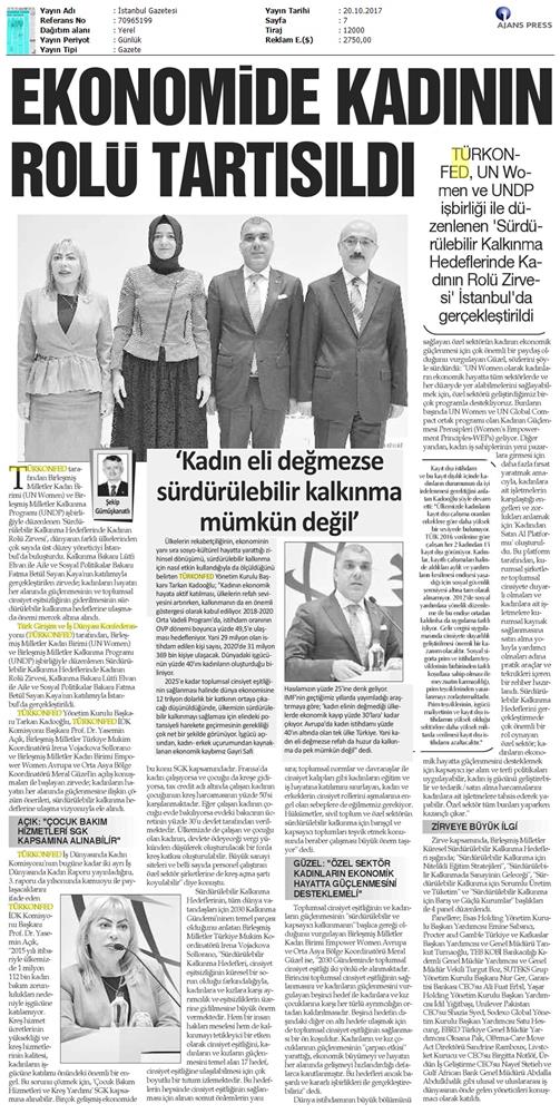 TÜRKONFED Undp Un Women Skh Kadinin Rolu Zirvesi Medya Yansimalari 19 Ekim 2017 - 29