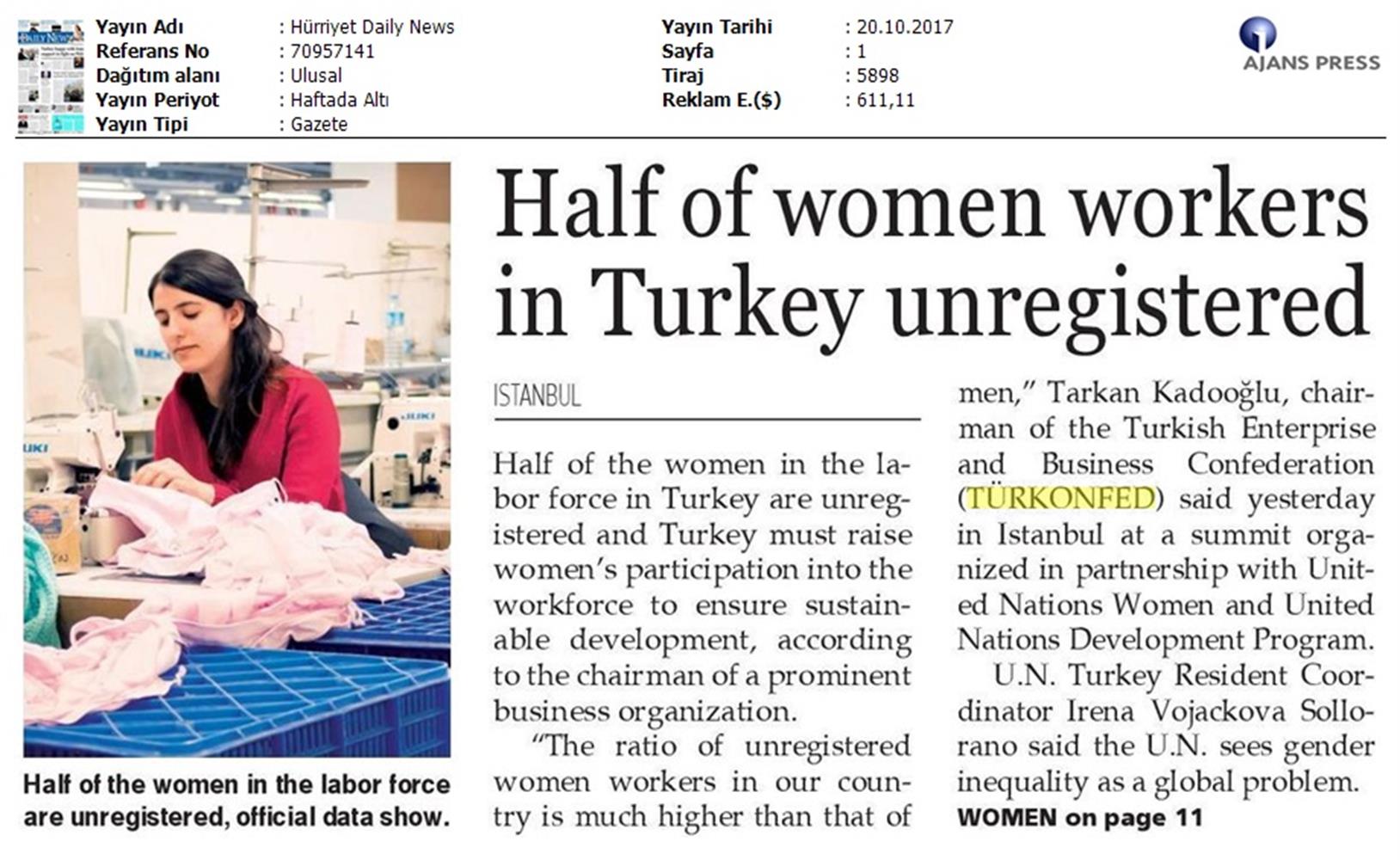 TÜRKONFED Undp Un Women Skh Kadinin Rolu Zirvesi Medya Yansimalari 19 Ekim 2017 - 31