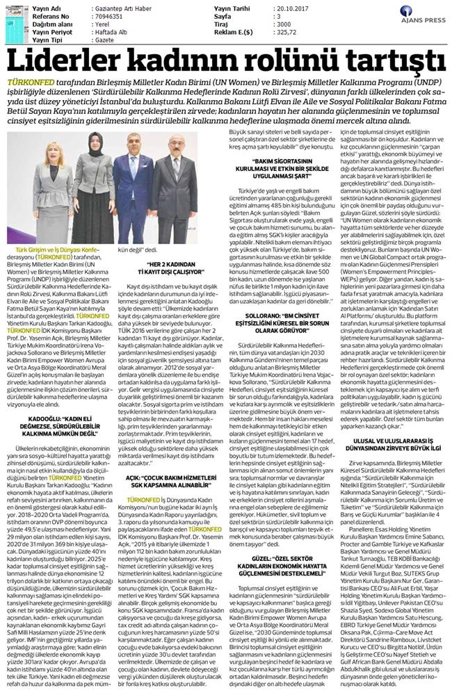 TÜRKONFED Undp Un Women Skh Kadinin Rolu Zirvesi Medya Yansimalari 19 Ekim 2017 - 32