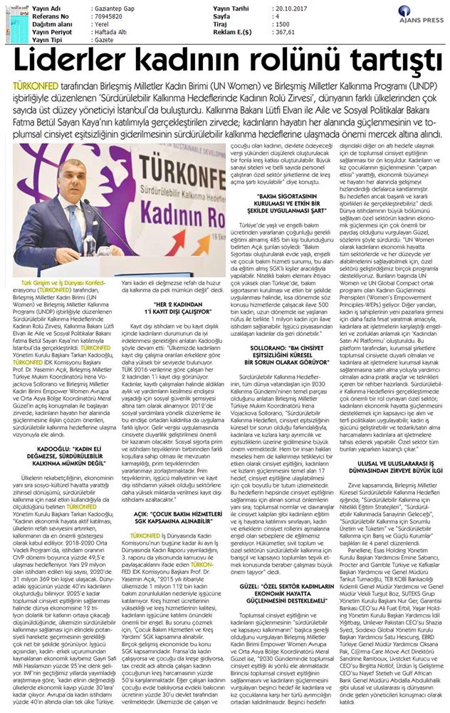 TÜRKONFED Undp Un Women Skh Kadinin Rolu Zirvesi Medya Yansimalari 19 Ekim 2017 - 36