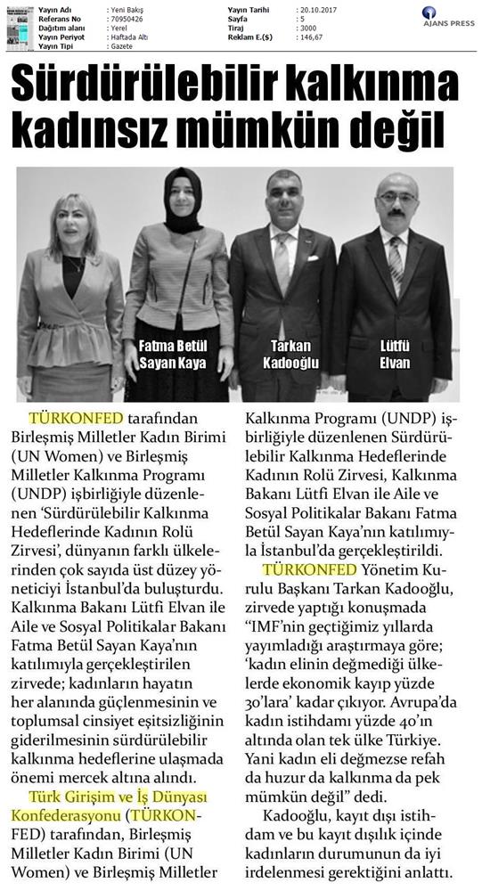 TÜRKONFED Undp Un Women Skh Kadinin Rolu Zirvesi Medya Yansimalari 19 Ekim 2017 - 39