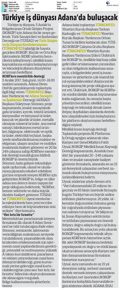 TÜRKONFED Ve TÜSİAD Borgip Adana Toplantısı On Medya Yansimalari 30 Kasim 5 Aralik 2017 - 9