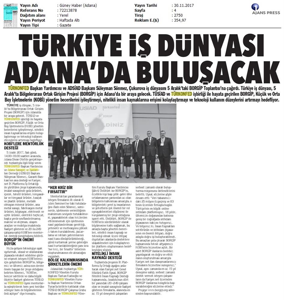 TÜRKONFED Ve TÜSİAD Borgip Adana Toplantısı On Medya Yansimalari 30 Kasim 5 Aralik 2017 - 12