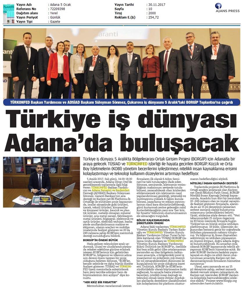 TÜRKONFED Ve TÜSİAD Borgip Adana Toplantısı On Medya Yansimalari 30 Kasim 5 Aralik 2017 - 25