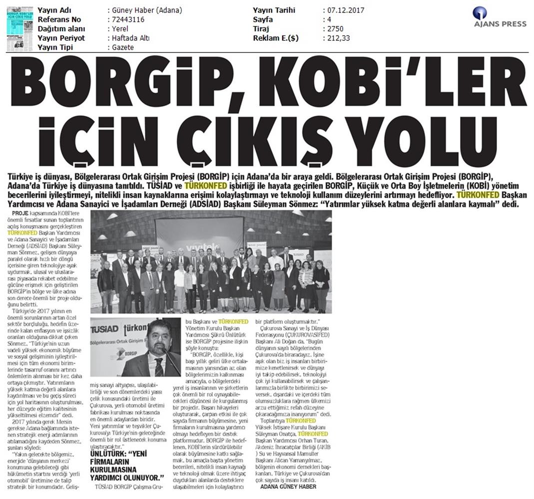 TÜRKONFED Ve TÜSİAD Borgip Adana Toplantısı On Medya Yansimalari 30 Kasim 5 Aralik 2017 - 38
