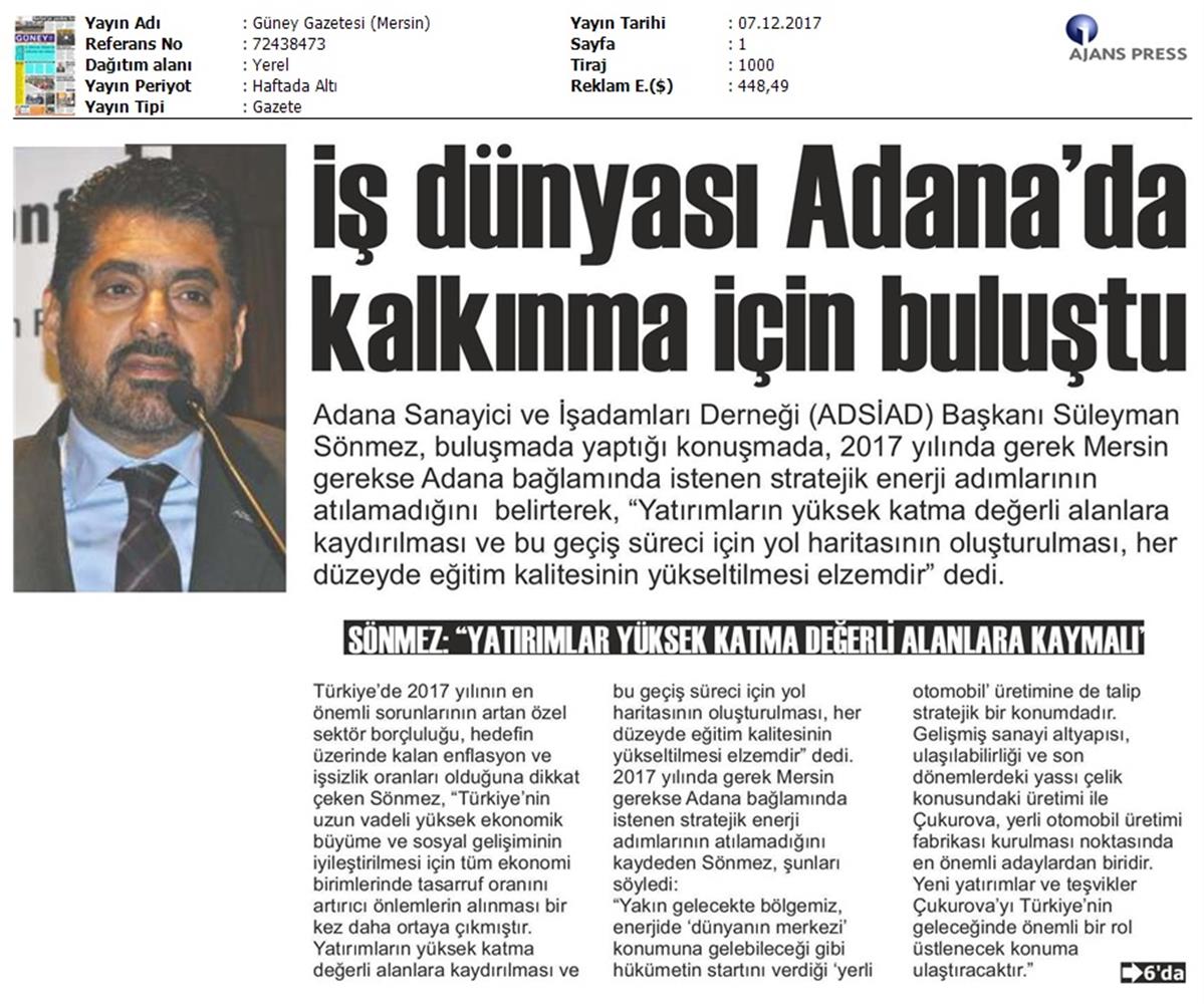 TÜRKONFED Ve TÜSİAD Borgip Adana Toplantısı On Medya Yansimalari 30 Kasim 5 Aralik 2017 - 40