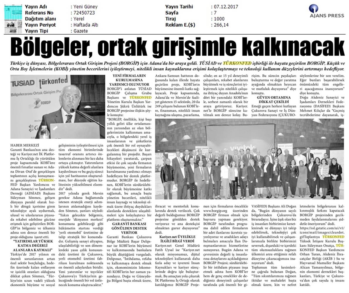 TÜRKONFED Ve TÜSİAD Borgip Adana Toplantısı On Medya Yansimalari 30 Kasim 5 Aralik 2017 - 46