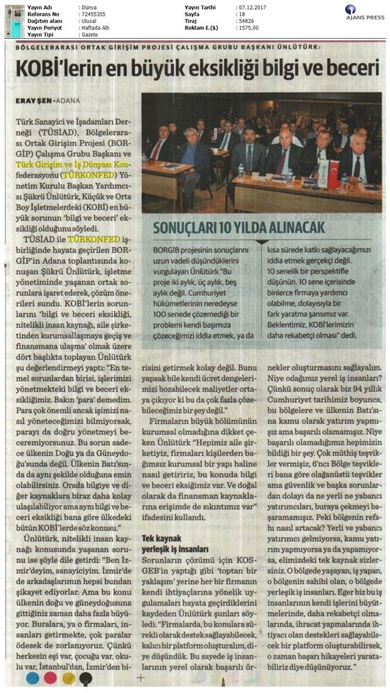 TÜRKONFED Ve TÜSİAD Borgip Adana Toplantısı On Medya Yansimalari 30 Kasim 5 Aralik 2017 - 50