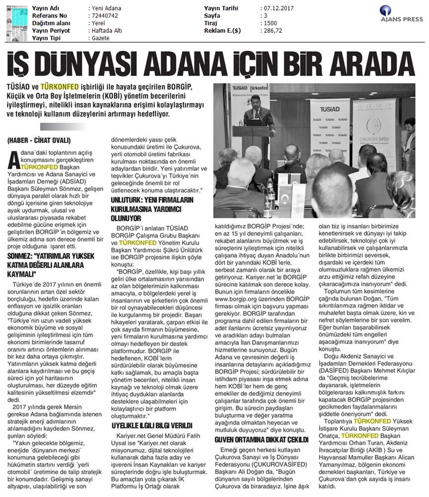 TÜRKONFED Ve TÜSİAD Borgip Adana Toplantısı On Medya Yansimalari 30 Kasim 5 Aralik 2017 - 56