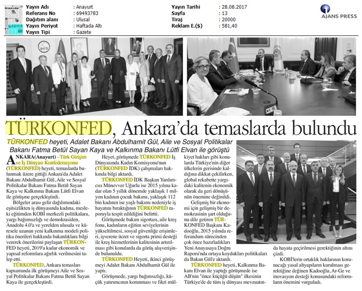 TÜRKONFED Yönetim Kurulu Ankara Temaslari Medya Yansimalari 23 24 Agustos 2017 Ankara - 6
