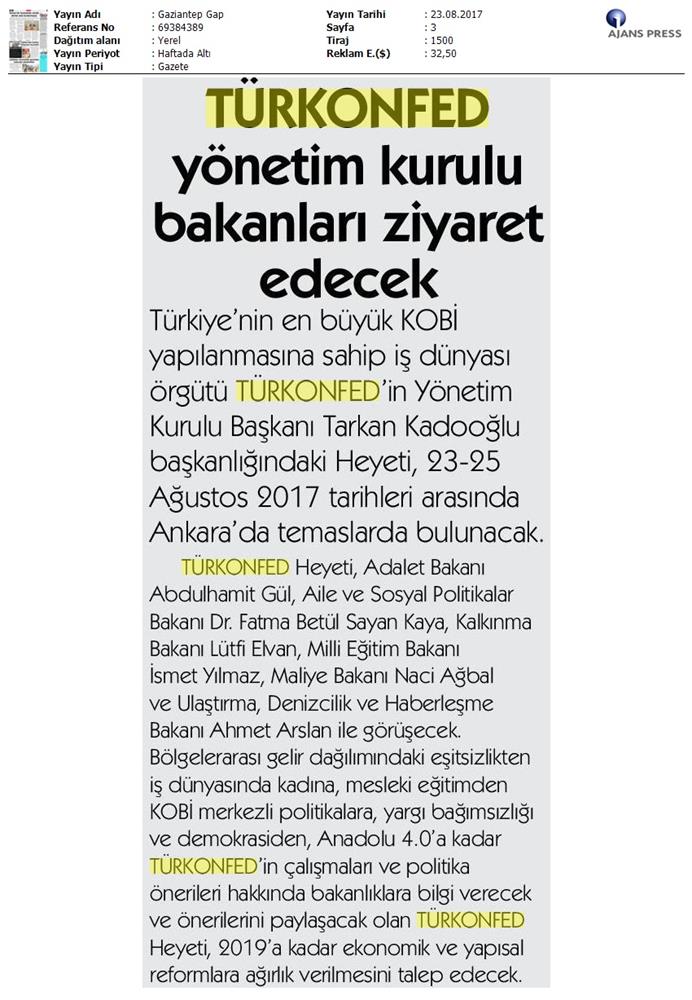 TÜRKONFED Yönetim Kurulu Ankara Temaslari Medya Yansimalari 23 24 Agustos 2017 Ankara - 7
