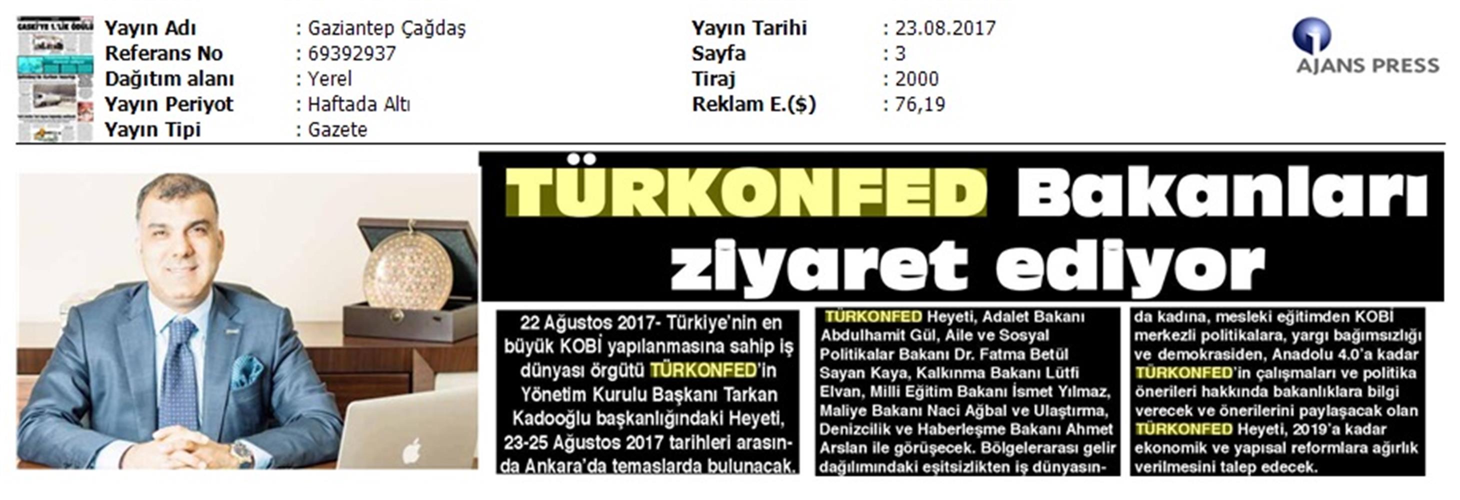 TÜRKONFED Yönetim Kurulu Ankara Temaslari Medya Yansimalari 23 24 Agustos 2017 Ankara - 19