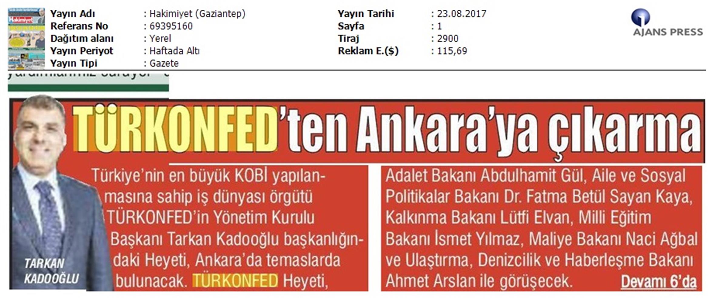 TÜRKONFED Yönetim Kurulu Ankara Temaslari Medya Yansimalari 23 24 Agustos 2017 Ankara - 27