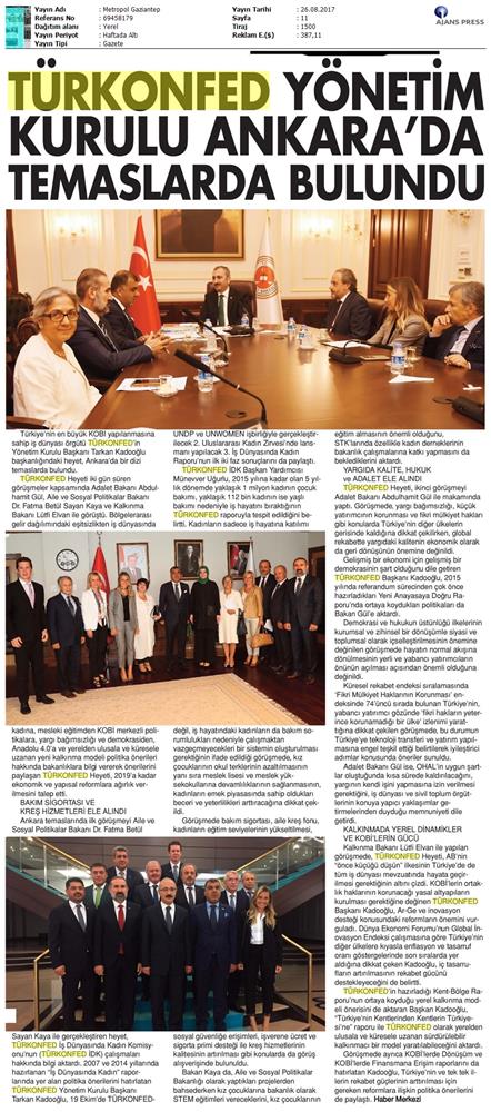 TÜRKONFED Yönetim Kurulu Ankara Temaslari Medya Yansimalari 23 24 Agustos 2017 Ankara - 29