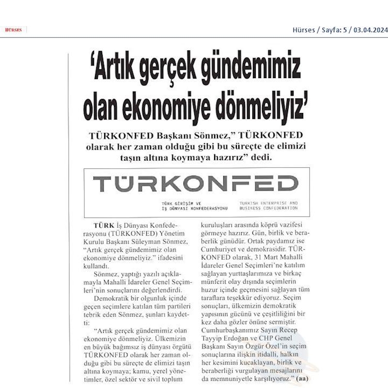 TÜRKONFED Yönetim Kurulu Başkani Suleyman Sönmez Gun Birlik Ve Beraberlik Gunudur - 21