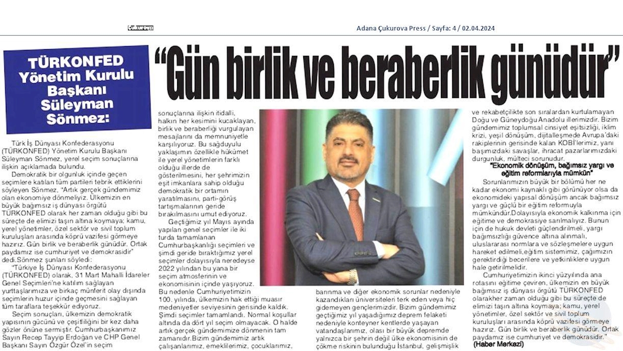 TÜRKONFED Yönetim Kurulu Başkani Suleyman Sönmez Gun Birlik Ve Beraberlik Gunudur - 34