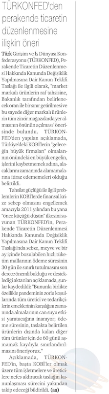 TÜRKONFED Zincir Market Duzenlemesi Basin Aciklamasinin Basin Yansimalari 17 Subat 2021 - 1