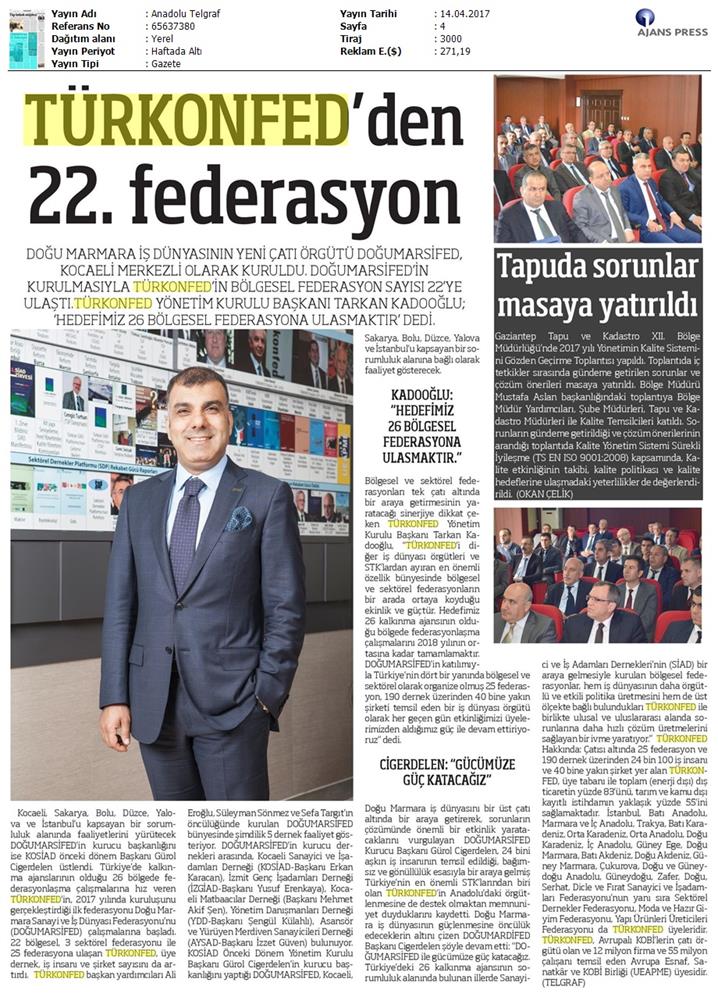 Turkonfedin 22 Bolgesel Federasyonu Dogumarsifed Kuruldu Basin Bulteni Medya Yansimalari 14 Nisan 2017 - 2