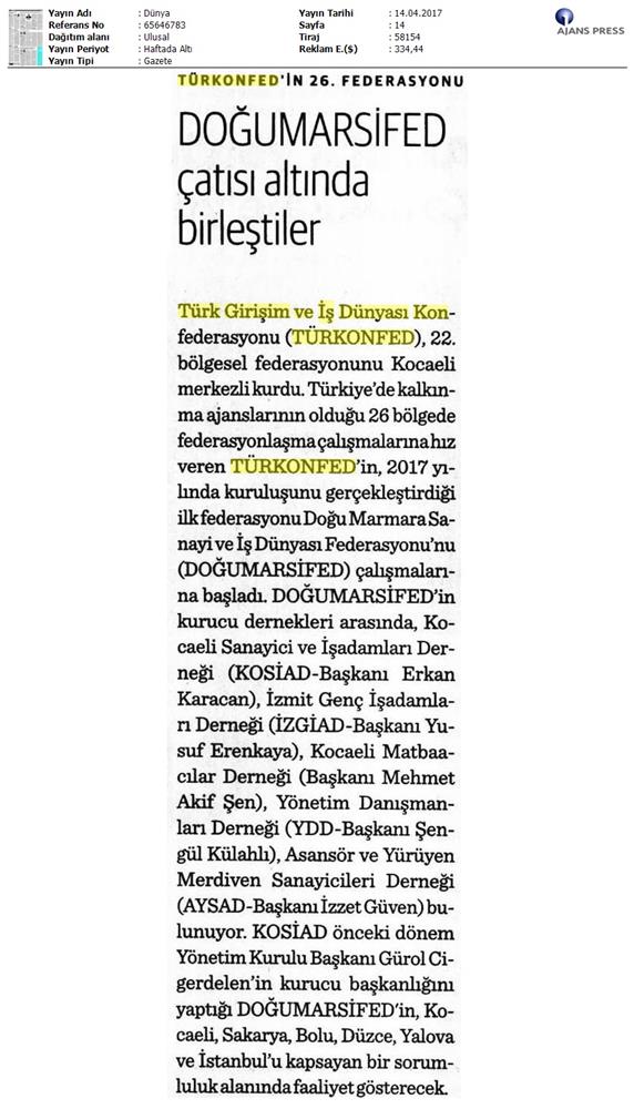 Turkonfedin 22 Bolgesel Federasyonu Dogumarsifed Kuruldu Basin Bulteni Medya Yansimalari 14 Nisan 2017 - 12